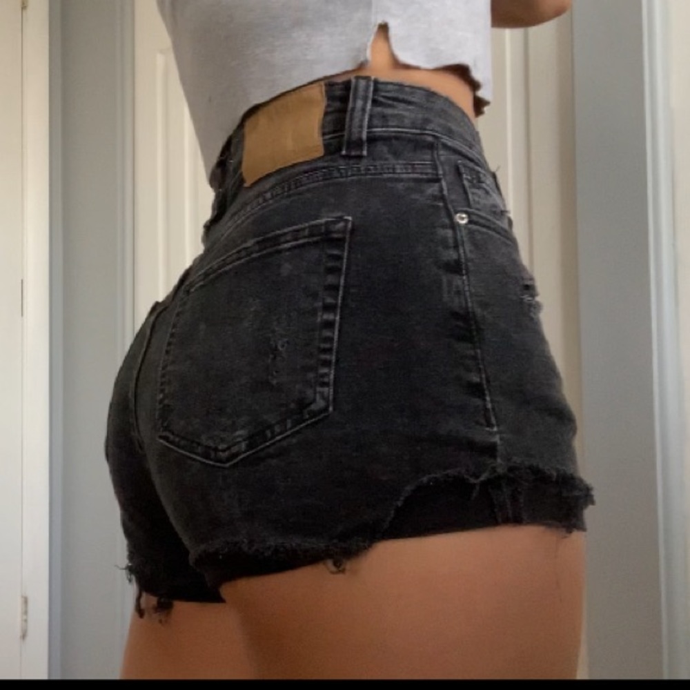 H&M faded black distressed high rise shorts